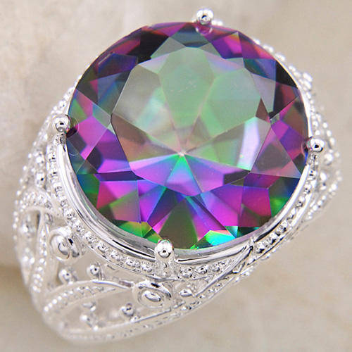 19.00ct Round cut Cr. Mystic Topaz 925 Silver Ring. Size 9 / S / 19mm