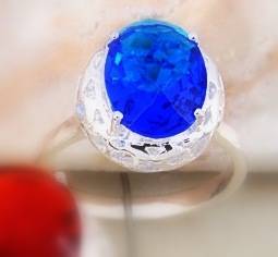 5.95ct Cr. Swiss Blue Topaz 925 Silver Solitaire Ring. Size 10 / U / 20mm