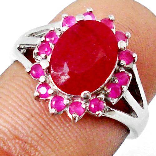 4.19cts RED RUBY GEMSTONE 925 STERLING SILVER RING JEWELRY size 6.5