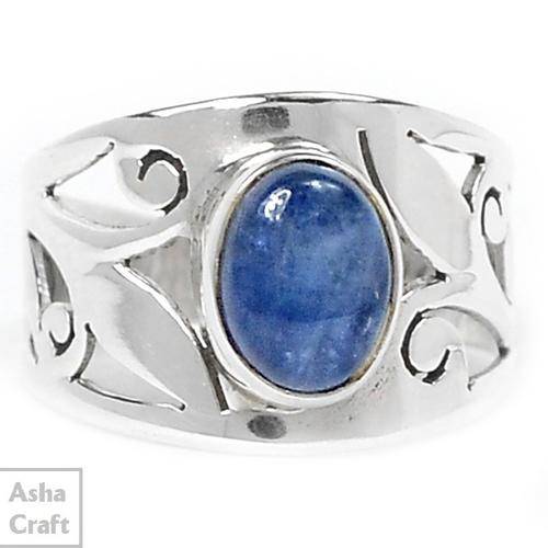 SOLID HEAVY 925 STERLING SILVER BLUE KYANITE RING