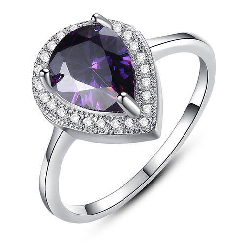 BRAND NEW 2.00ct Cr. Amethyst Pear Halo Ring. Size 5.5 / L / 16.1mm