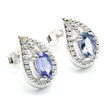 EXCLUSIVE 0.81 CT GENUINE TANZANITE & DIAMOND 0.925 STERLING SILVER W/ PLATINUM EARRINGS