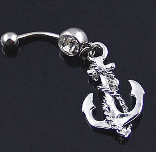 Fancy Nautical Anchor With Rope Belly Button Navel Ring
