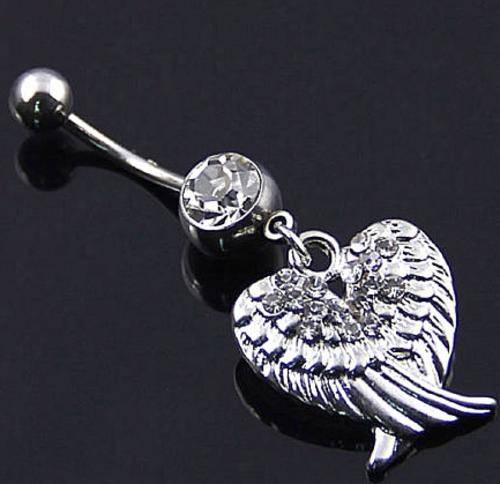 Nice Chic Steel Rhinestones Double Wings Pendant Ball Button Navel Ring