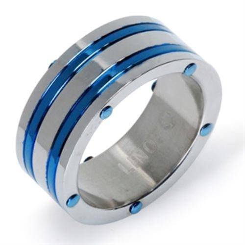 *** WAS R899 *** DESIGNER STOCK 9MM Blue and Stainless Steel Ring by Linoy. Size 11 / W