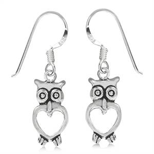 925 Sterling Silver Wise Owl Dangle Earrings