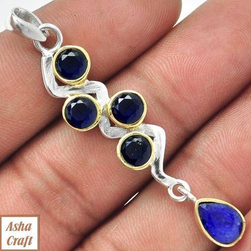 18K GOLD VERMEIL TWO TONE 6.00CARAT SAPPHIRE PENDANT JEWELRY