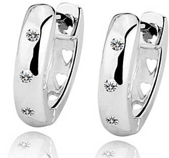 Heart Detail White CZ Huggie Hoop 925 Sterling Silver Earrings