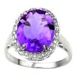 5.11 CT Amethyst & 2 Pcs White Diamond Platinum Over 0.925 Sterling Silver Ring