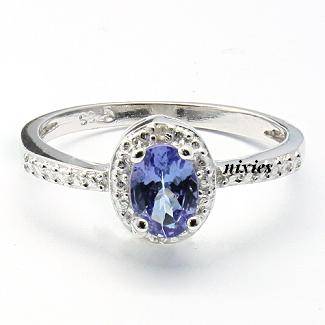 AWESOME 0.42 CARAT GENUINE TANZANITE AND DIAMONDS PLATINUM VERMEIL RING