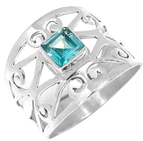 1.00 CARAT PRINCESS BLUE TOPAZ 925 STERLING SILVER FILIGREE RING JEWELRY