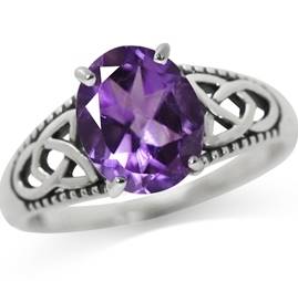 2.36 carat Natural African Amethyst Triquetra Celtic Knot 925 Sterling Silver Ring