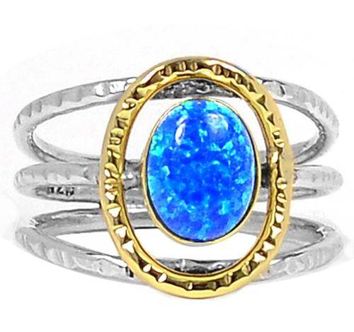LARGE FIRE OPAL IN 9CT GOLD VERMEIL HALO RING