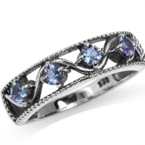 0.48ct. 4-Stone Natural Tanzanite 925 Solid Silver Filigree Ring. Size 8