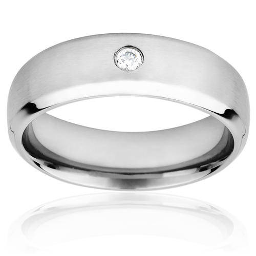 White CZ Stainless Steel Wedding Band Ring - Size 11 / W