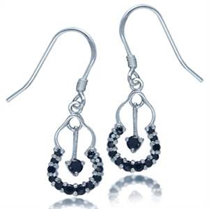 **CLEARANCE SALE** Black CZ 925 Solid Silver Dangle Earrings