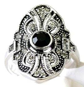 Victorian Filigree Inspired Black Onyx 18krgp Ring. Size 5.5 / L