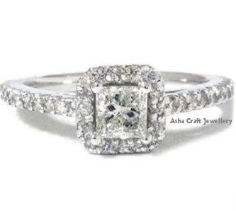 Princess Halo 1.30 Carat Swarovski Elements Engagement Ring. Size 9/S