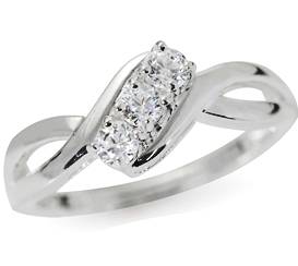 3-stone 0.690 Carat Cr. Diamond Journey Ring Fine 925 Sterling Silver. 6[M]