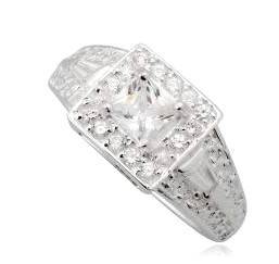 Princess cr. White Diamond Halo ring* Fine 925 STERLING SILVER* Size 7 [O]