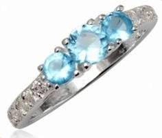Topaz Blue CZ Trio Ring* Genuine 925 STERLING SILVER* Size 8 / Q