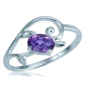 0.42 carat Natural Amethyst 925 Sterling Silver Vine Leaf Ring. Size 7 / N and a half