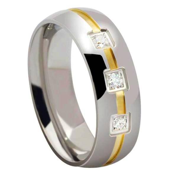 White Cubic stainless steel 18k Yellow Gold finish band. Size 9