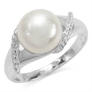 9MM Freshwater White Pearl 925 Sterling Silver Rope Ring - Size 11