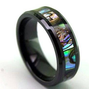 Abalone "perlemoen" Black Ceramic Mens Ring. Size 10 / T and a half