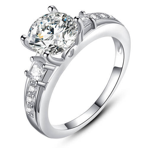 Darling Rhodium Plated Solitaire and Accents Ring - Size 5