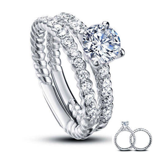 "~~`~~'MACNIFICENT'~~``~~" A Beautiful Solitaire Engagement + Wedding Set SOLID STERLING SILVER 925