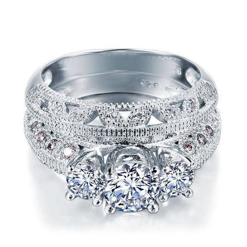 "~~`~~'SENSATIONAL'~~``~~" A Beautiful Solitaire Engagement + Wedding Set SOLID STERLING SILVER 925