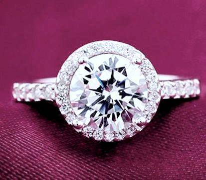 Luxurious Round Halo Engagement Ring in 925 Sterling Silver - Size 6.5 / M+
