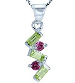 Brand New Beautiful Necklace With Genuine 0.30ctw Rhodolite and Peridot in 925 Sterling Silver