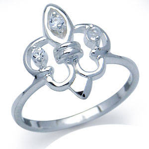 Brand New Fleur De Lis Ring With 0.09ctw White Topaz Designed in 925 Sterling silver - Size 7