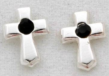 Brand New Black CZ Cross Stud Earrings in 925 Solid Sterling Silver (5069)