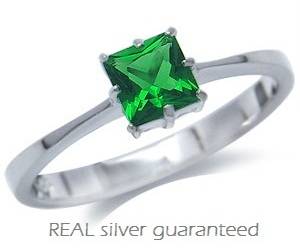 Tsavorite Green CZ 925 Sterling Silver Solitaire Ring - Size 6 / M