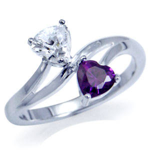 Brand New 0.50ctw Purple and White CZ Hearts Ring in 925 Sterling Silver - Size 6 / M