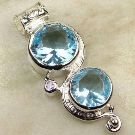 BIG & BOLD! Extravagant Light Blue CZ 925 Silver Pendant