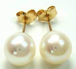 NICE 9CT YELLOW GOLD FRESHWATER PEARL STUD EARRINGS (7022)