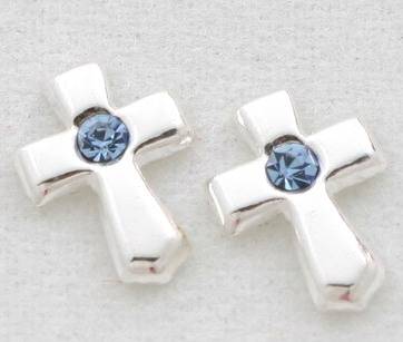 ONLY 4 AVAILABLE!! Tanzanite CZ Cross Stud Earrings in 925 Solid Silver (6141)