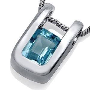 Brand New Genuine 1.00ct Blue Topaz 925 Solid Sterling Silver Pendant (7017)