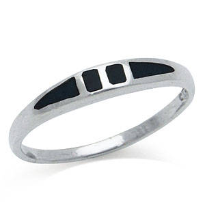 Size 4.5 / K - Brand New Petite Black Onyx Inlay 925 Solid Silver Ring  (7044)