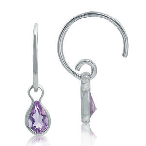100% REAL Amethyst Petite C-Hoop 925 Sterling Silver Earrings