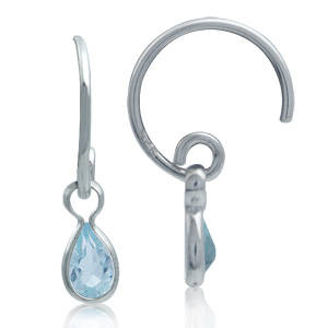 Brand New Genuine Blue Topaz C-Hoop 925 SOLID Sterling Silver Earrings (7089)