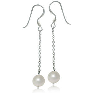 Natural White Pearl 925 Sterling Silver Dangle Earrings (7215)