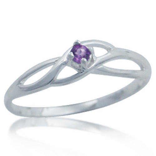 Size 7 / O - Natural Amethyst 925 Sterling Silver Solitaire Petite Ring (8047)