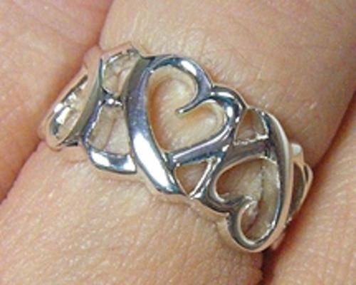 Size 8 / Q - Brand New Modern Hearts Silver Ring, 925 stamped (8247)