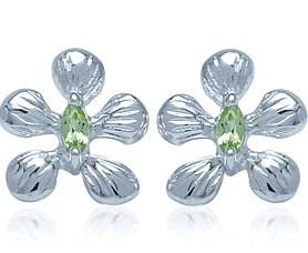 ASHA CRAFT - Genuine Peridot 925 SOLID Sterling Silver FLOWER Earrings