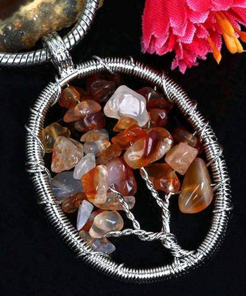 Natural Carnelian Gemstones TREE Wire Pendant (J005)